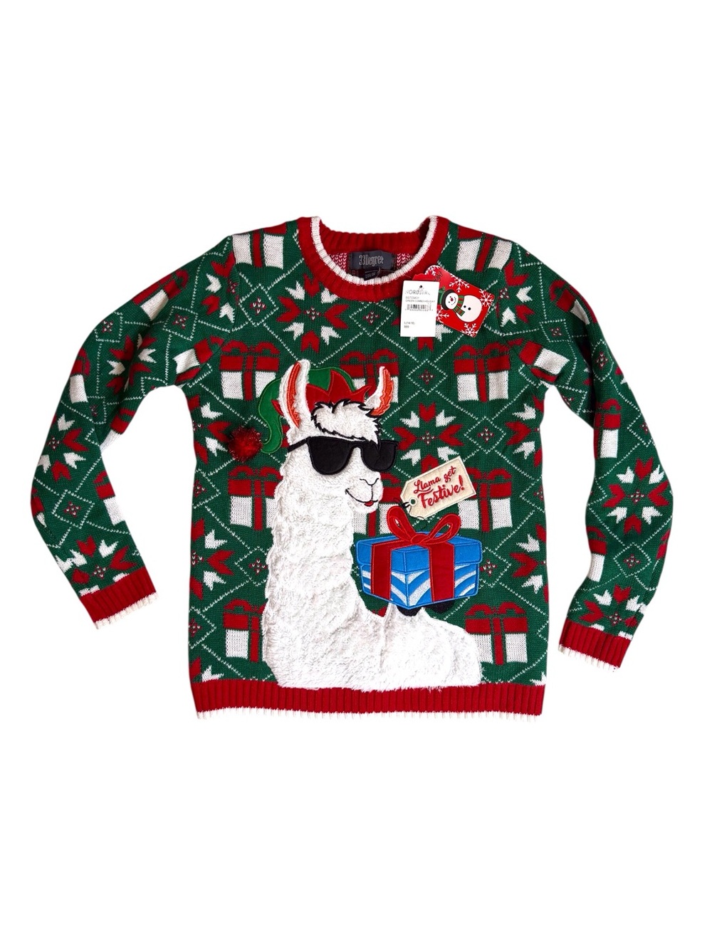 Llama Get Festive ugly Christmas sweater women’s size L/14-16 new with tags